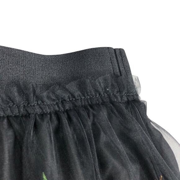 H&M Skirt Womens 8 Black Mesh Floral Embroidery Lined Boho Cottagecore Coquette‎ - Picture 5 of 16